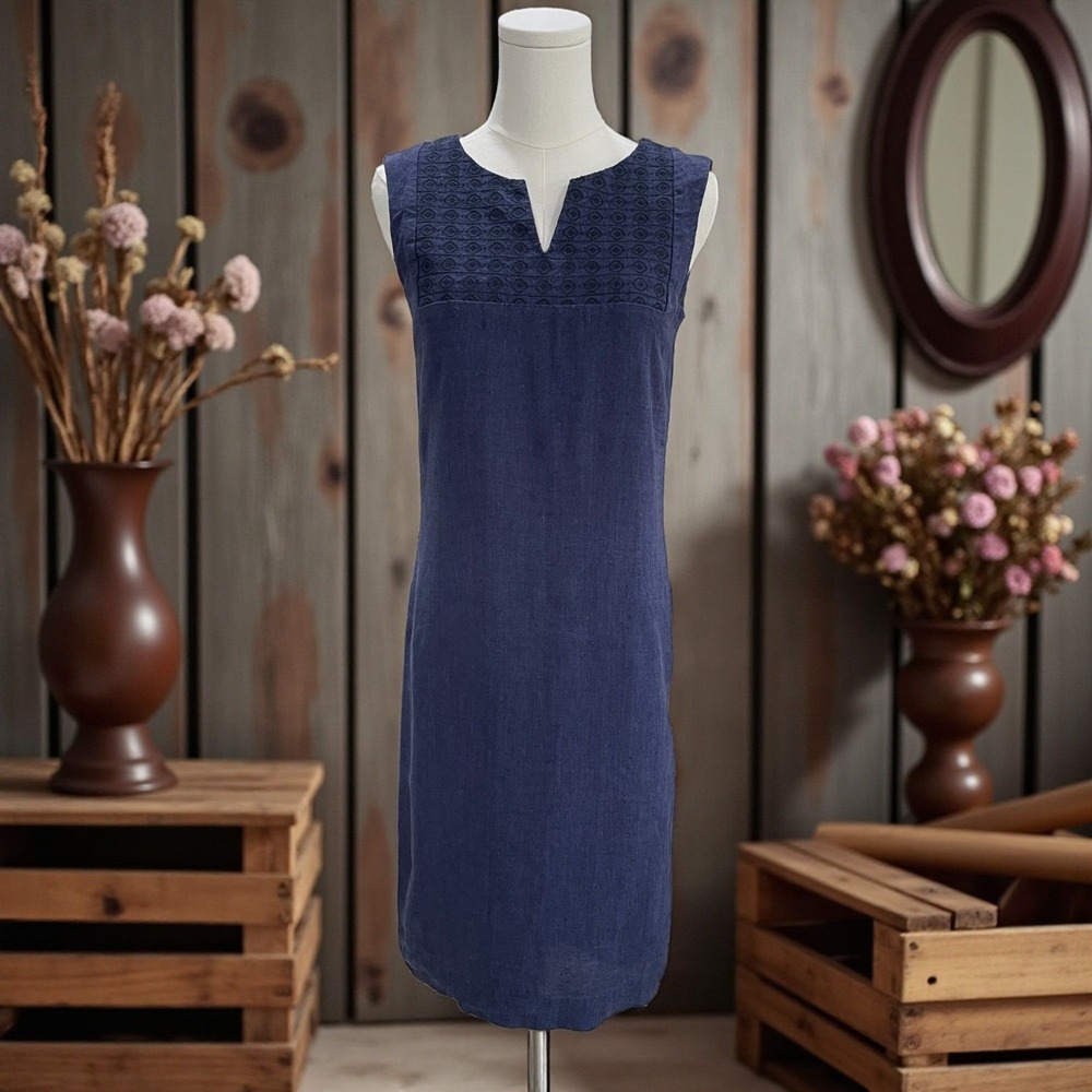 Pure Collection Navy Sleeveless Shift Dress Size 4 Linen Feel‎ Minimalist Summer